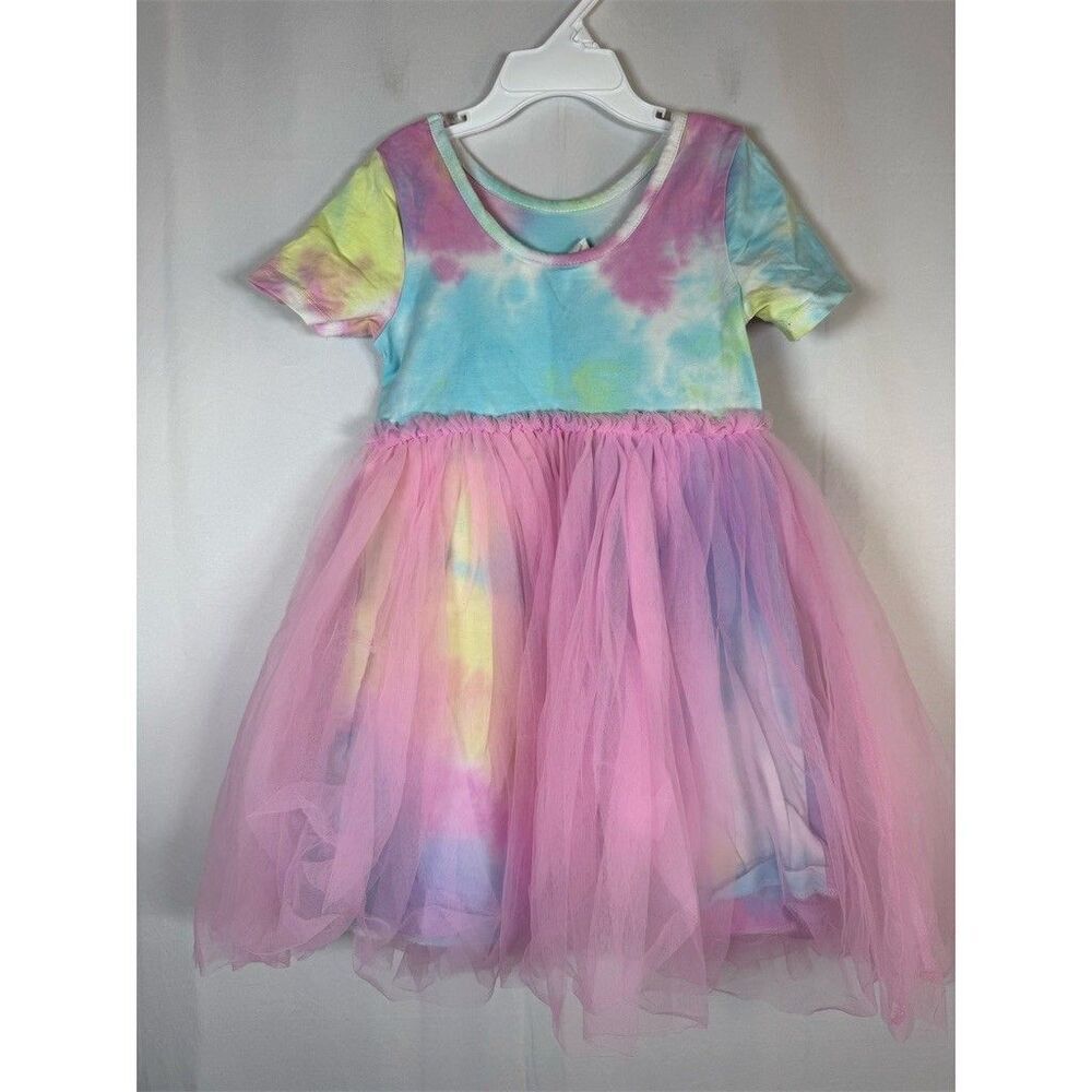 Barbie Girls Dress Size 3T Multicolor Tie-Dye Tulle Tutu Knee Length - Picture 9 of 14